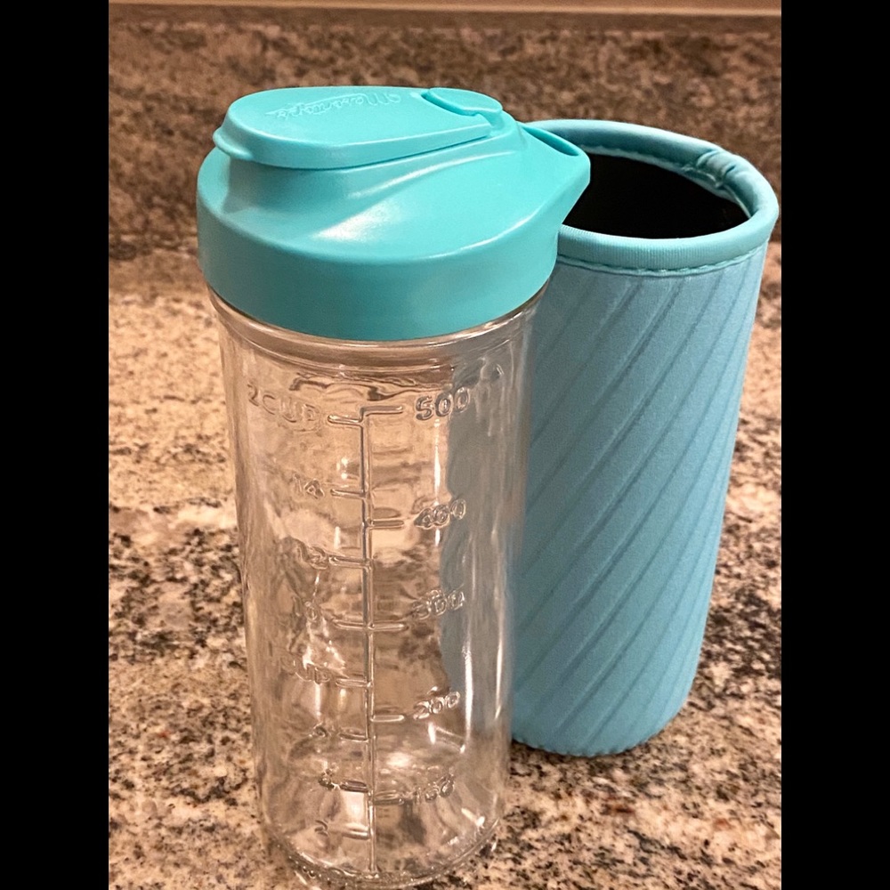 Masontops Glass Water Bottle W/Neoprene, Turquoise